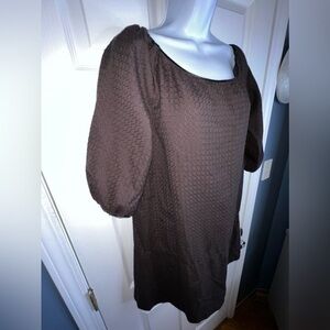Thread Social Women’s 4 Brown Eyelet Shift Tunic Mini Dress Short Puff Sleeve S